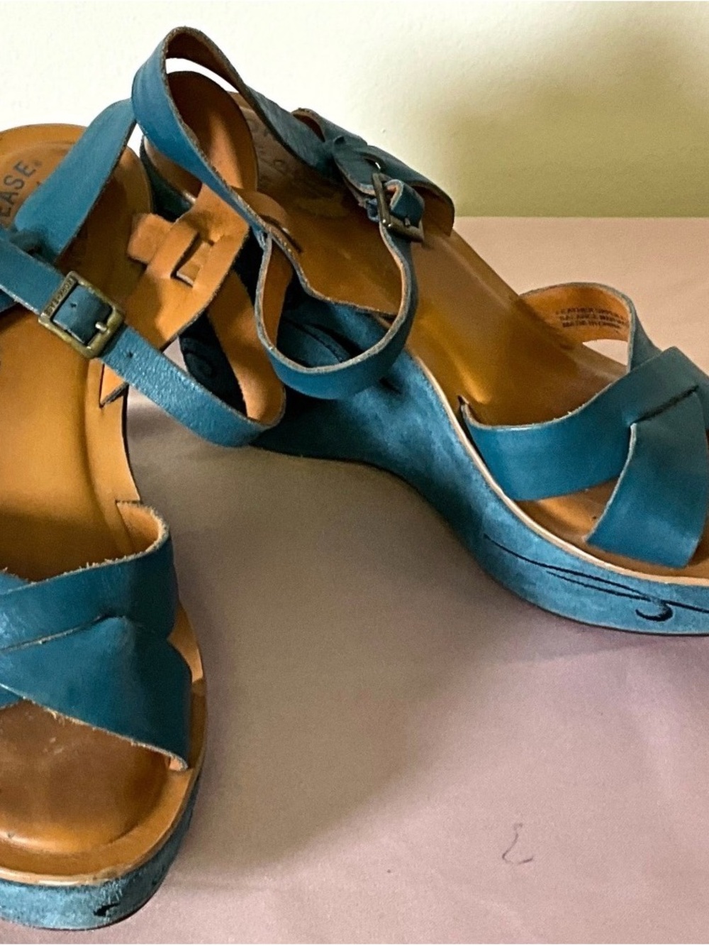 Kork-Ease Teal Leather Platform Sandals for Women - Picture 7 of 7